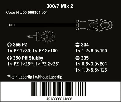 Wera 300/7 Mix 2 Kraftform Plus Screwdriver Set 7 Piece 05008901001