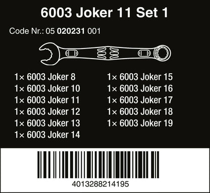 Wera 6003 Joker Combination Wrench Set 11 Piece Metric 05020231001