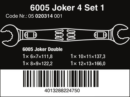 Wera 6005 Joker 4 Set 1 Double Open Ended Wrench Set 4 Pieces Metric 05020314001