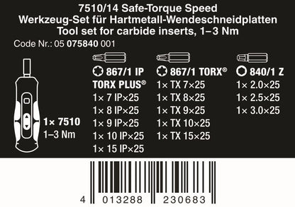 Wera 7510/14 Safe-Torque Speed Tool Carbide Inserts Screwdriver Set 05075840001
