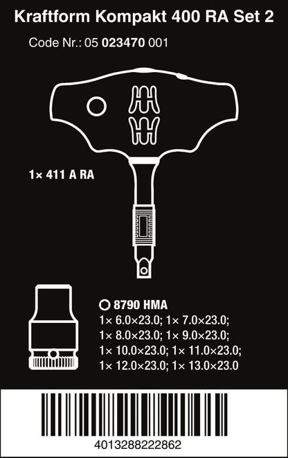 Wera Kraftform Kompakt 400 RA Set 2 Ratcheting T-Handle Set Metric 05023470001
