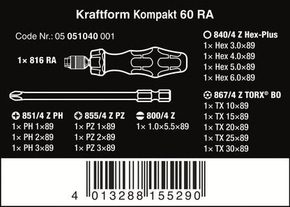 Wera Kraftform Kompakt 60 RA Ratcheting Screwdriver Set Metric 05051040001