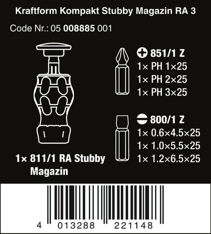 Wera Kraftform Kompakt Stubby Magazine RA 3 Screwdriver Set 7 Pieces 05008885001