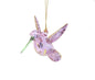 Gold Etched Glass Hummingbird Ornament - Purple with Green Beak
