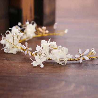 White Floral Crystal Handmade Wreath Headwear