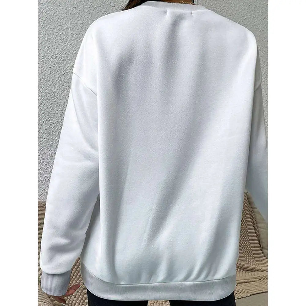 White Graphic Leopard Hat Long Sleeve Sweatshirt