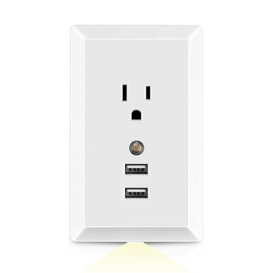 White Light Sensor Dual USB Wall Outlet