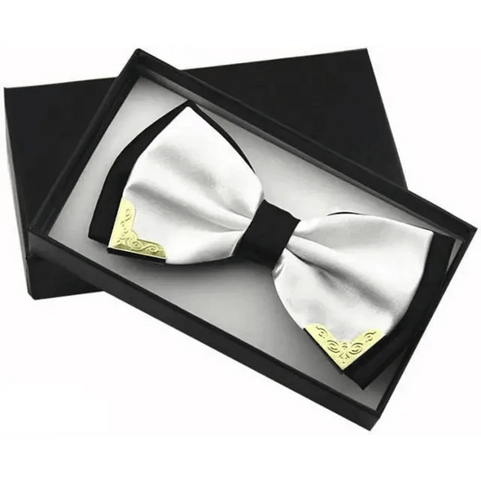 White Men Elegant Polyester Butterfly Bowtie Metal Corners Wedding Bowtie Party Bow Ties