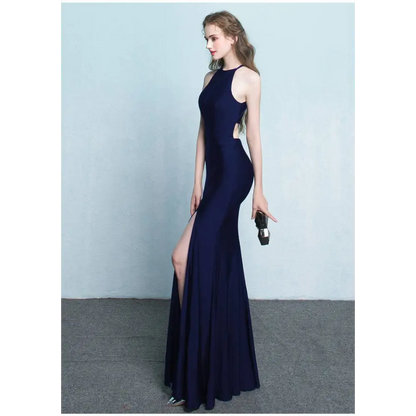 White Satin Halter Neck Evening Dress