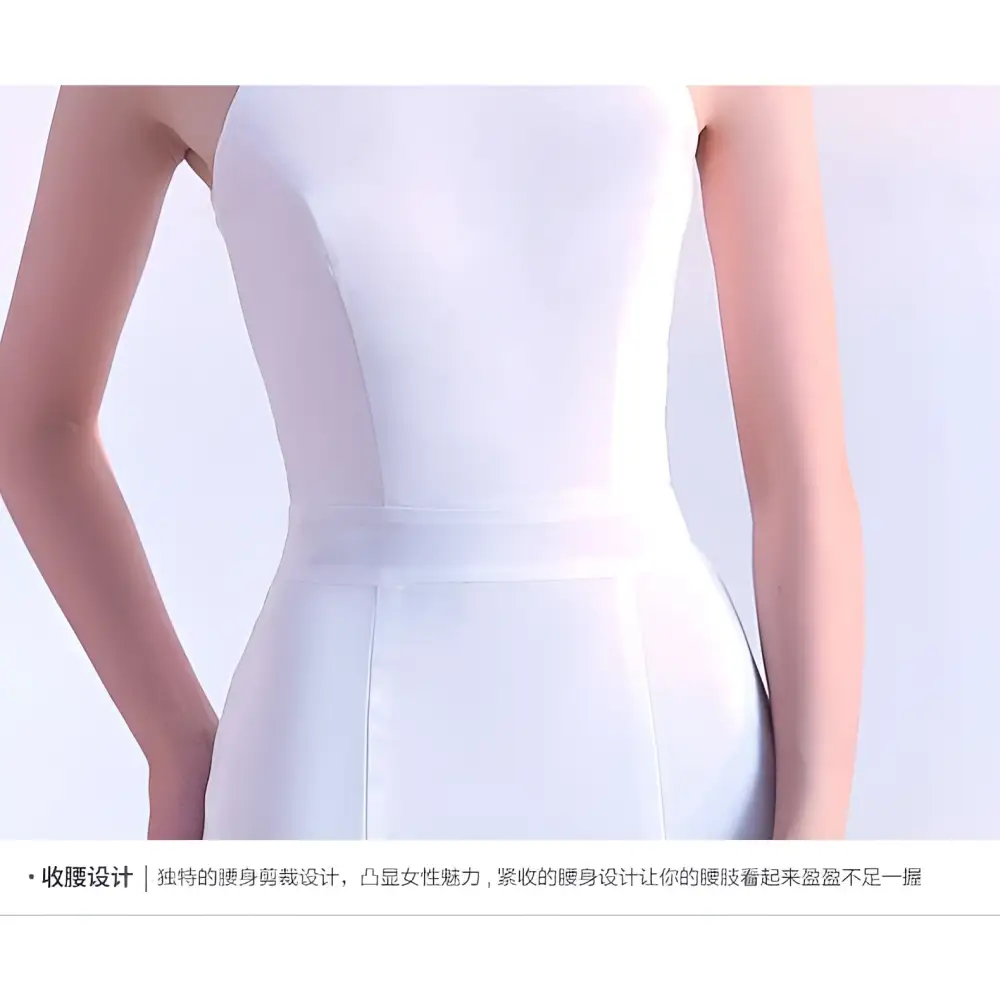 White Satin Halter Neck Evening Dress