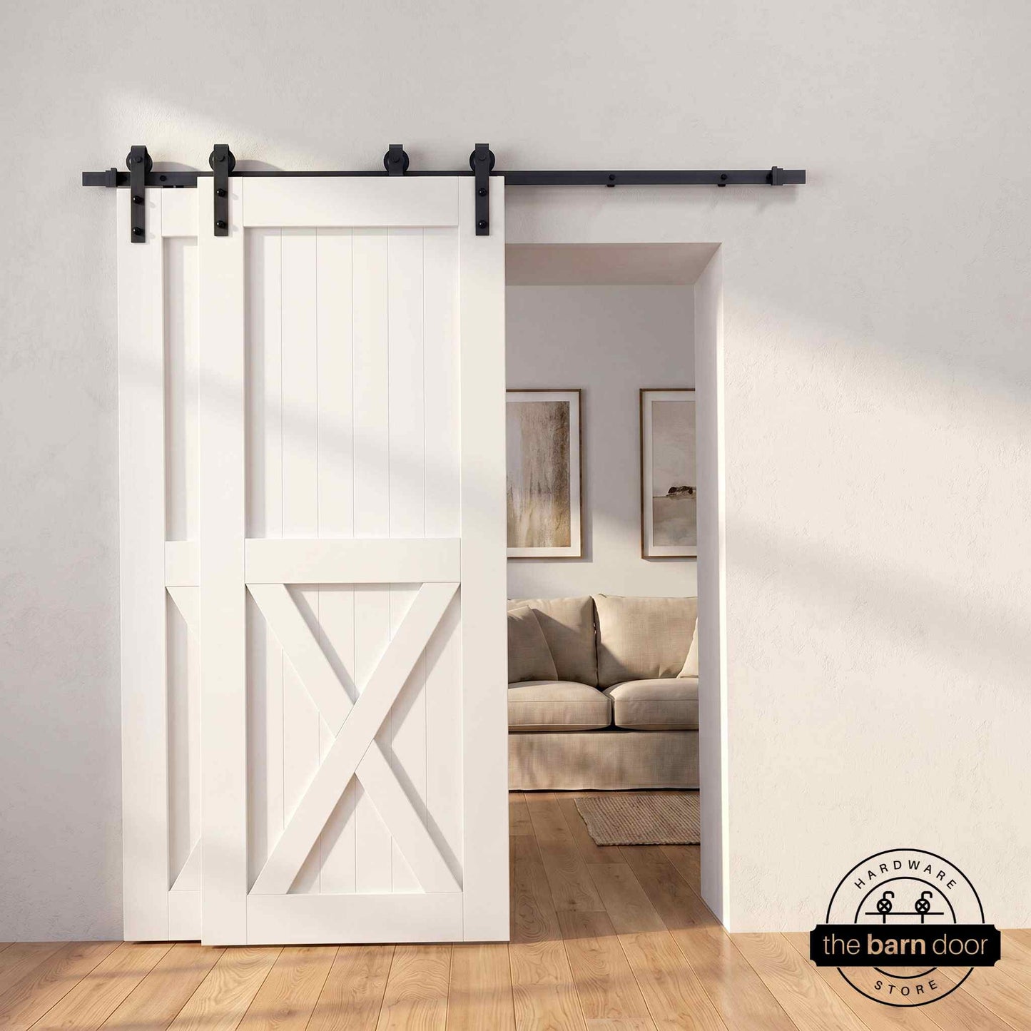 Classic Single Bypass 2 Door Barn Door Kit | Black Hardware