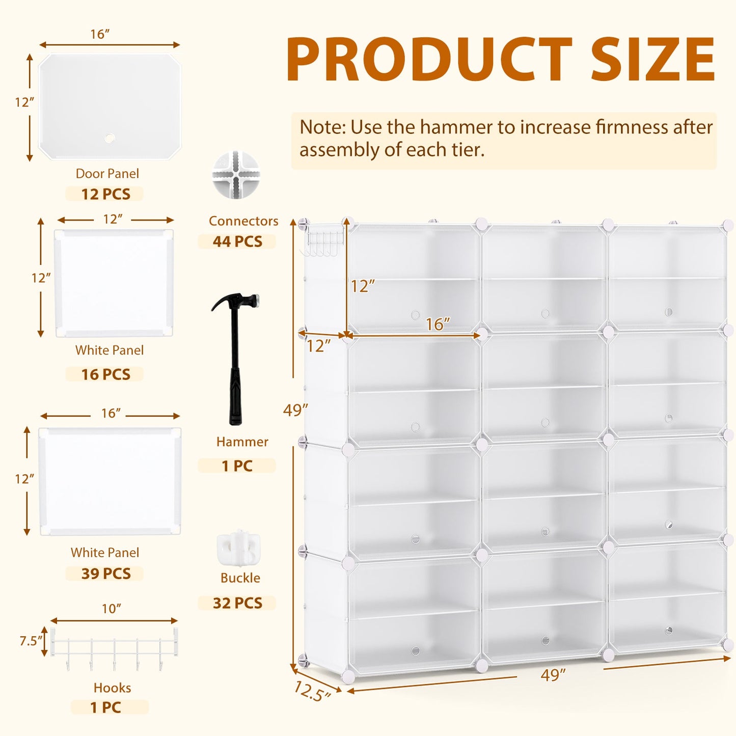 12-Cube 48 Pairs Portable Shoe Shelves with Hook
