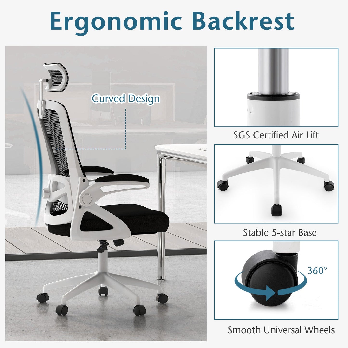 Adjustable Swivel Task Chair Ergonomic Office Chair with Adjustable Lumbar Support