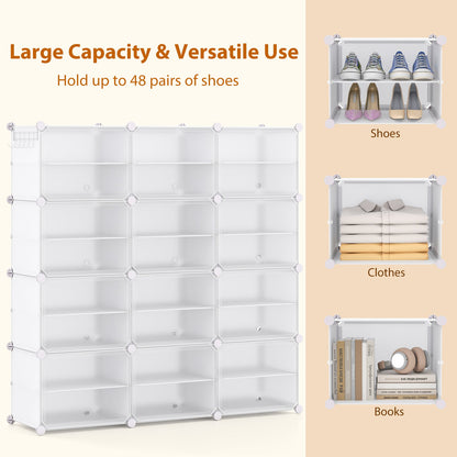 12-Cube 48 Pairs Portable Shoe Shelves with Hook