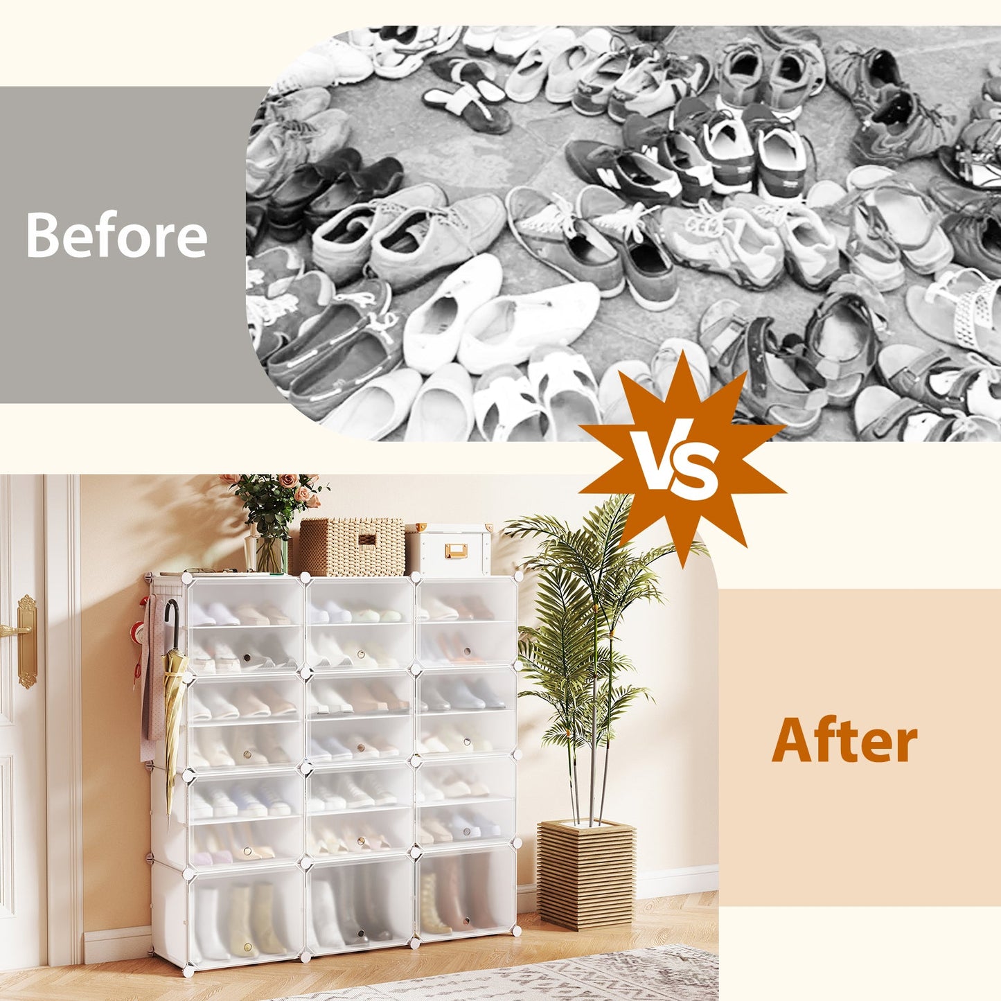 12-Cube 48 Pairs Portable Shoe Shelves with Hook