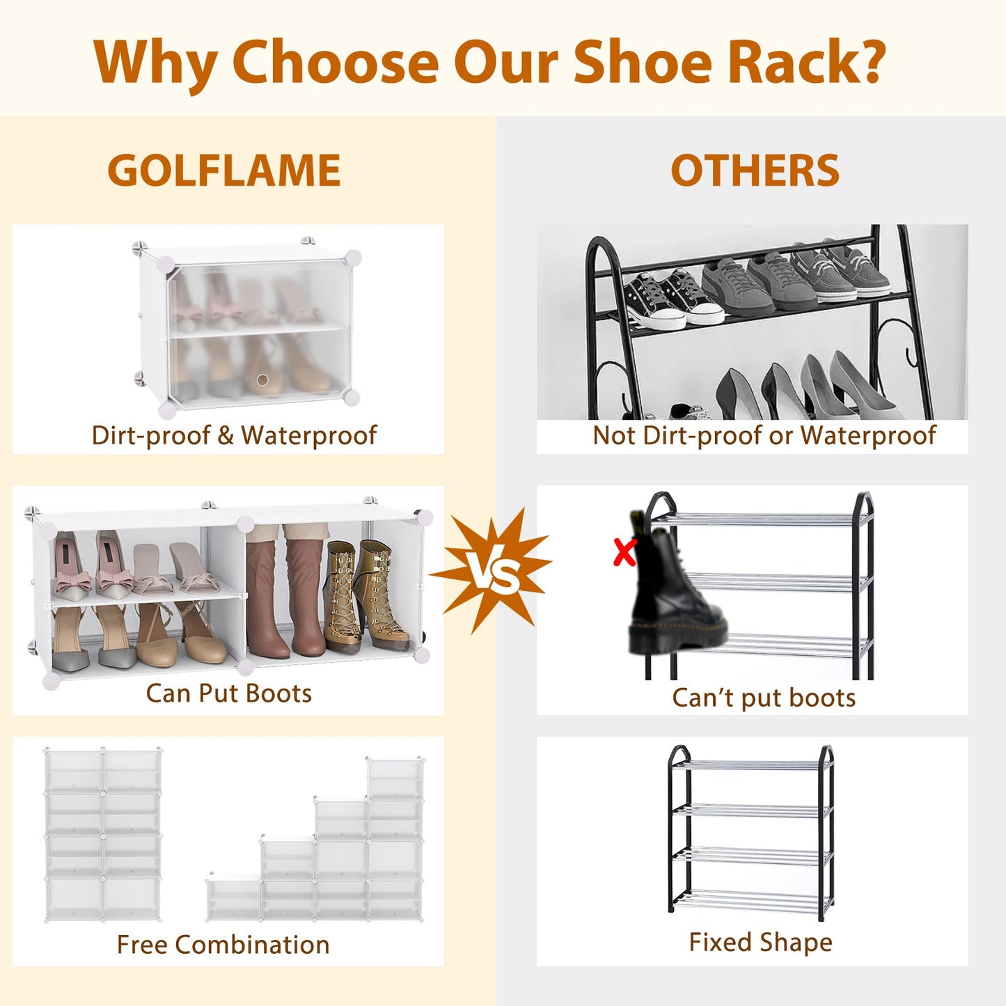 12-Cube 48 Pairs Portable Shoe Shelves with Hook