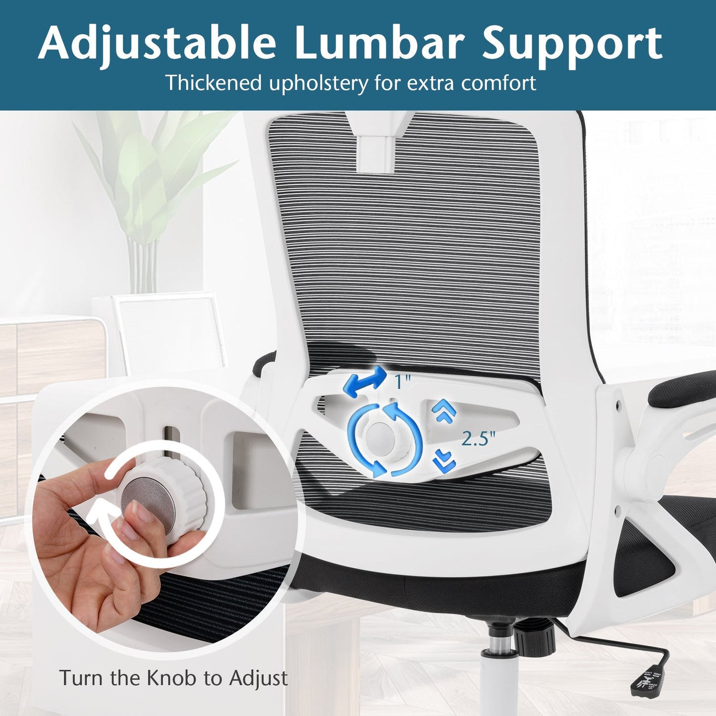 Adjustable Swivel Task Chair Ergonomic Office Chair with Adjustable Lumbar Support