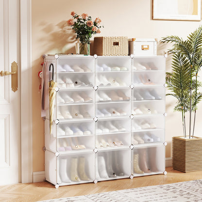 12-Cube 48 Pairs Portable Shoe Shelves with Hook
