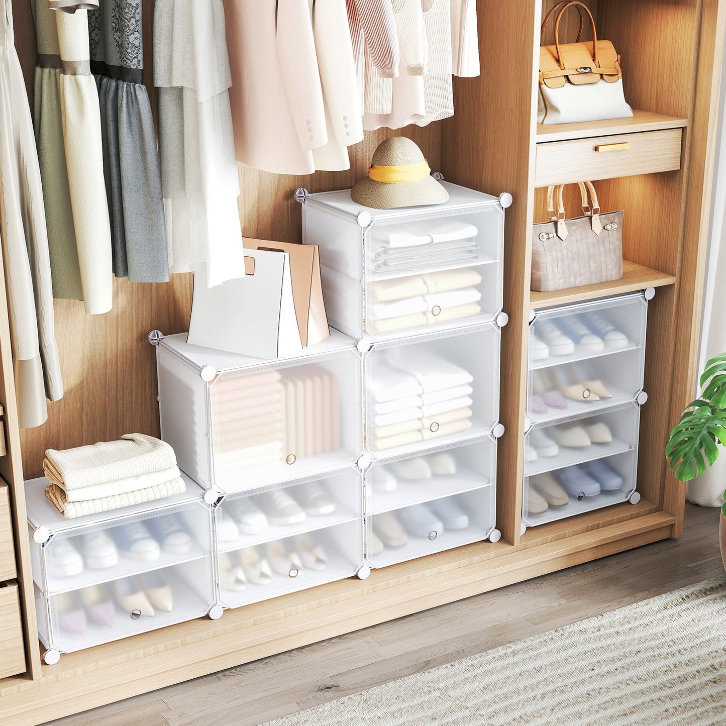 12-Cube 48 Pairs Portable Shoe Shelves with Hook