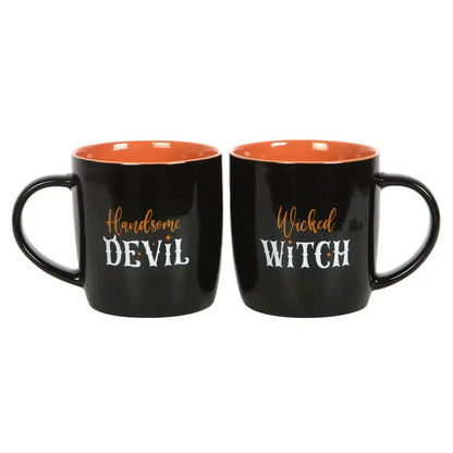 Wicked Witch and Handsome Devil Couples Halloween Mug Set