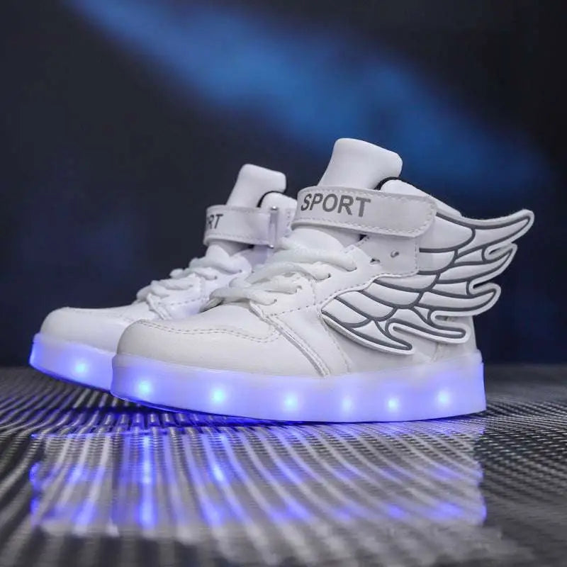 Winged White High Top Light Shoes Children