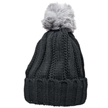 Knit Hat With Three Interchangeable Poms - Black