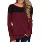 Women Fashion Black Lace Top Long Sleeve Elegant Casual Sweatshirt Blouse