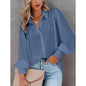 Womens Blouse Shirt Plain Button Long Sleeve