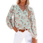 Womens Casual Boho Floral Print V Neck Long Sleeve Loose Blouse