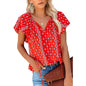 Women's Casual Boho Floral Printed V Neck Tops Drawstring Blouse