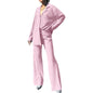 Women's Casual Long Sleeve Button Blouse Top Wide Leg Loose Streetwear Loungewear