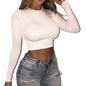 Women's Casual Round Neck Bottoming Long Sleeve Crop Top