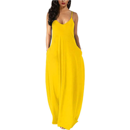 Womens Casual Sleeveless Plus Size Loose Plain Long Maxi Dress with Pockets
