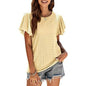 Womens Casual T-Shirts Summer Crew Neck Ruffle Sleeve Tees Tunic Tops