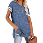 Womens Casual Tunic Tops Short Sleeve Crewneck Side Split Color Block T-Shirt
