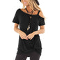 Women's Cold Shoulder Tops Summer Short Sleeve Casual Twist Knot Blouse T-Shirt