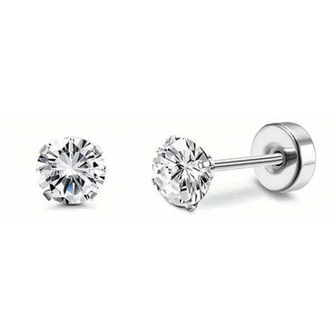 Women's Cubic Zirconia Surgical Stainless Steel Flat Back Earrings
