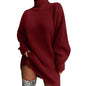 Women's Dress Sweater Dress Knitted Long Sleeve Loose Sweater Cardigans Turtleneck