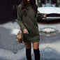 Women’s Fashion Solid Color Round Neck Cotton Pullover Dress