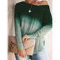 Womens Gradient Color O-neck Long Sleeves