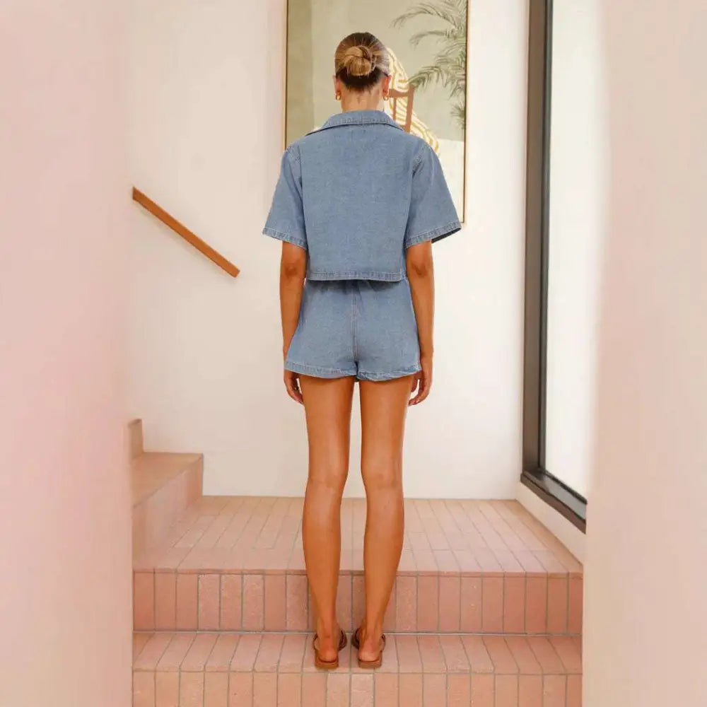 Women's Irregular Denim Short Pantskirt Suit