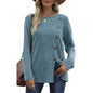 Women's Long Sleeve Crew Neck Tunic Tops Buttons Side