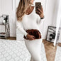 Women's Long Sleeve Dress V-neck Casual Dresses Soid Color Stripe Bodycon Dress Plus Size Long Dress