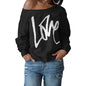 Womens Love Letter Printed Off Shoulder Pullover Sweatshirt Slouchy Tops Shirts