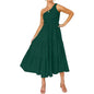 Womens One Shoulder Sleeveless Smocked Ruffle Tiered Beach Long Midi Dress