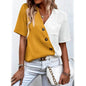 Women's Pocket Button V-Neck Short Sleeve Shirt