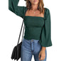 Women's Puff Long Sleeve Square Neck Tops
