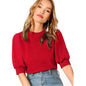 Women's Puff Sleeve Pullover Keyhole Back Blouse