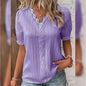 Women's Shirt Blouse Plain Lace Short Sleeve Casual Basic V Neck