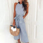 Women's Solid Color Crew Neck Casual Jumpsuit